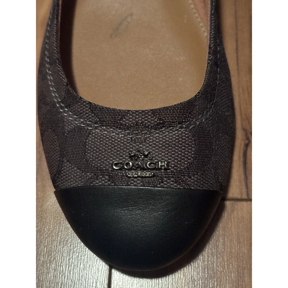 Coach Chelsea Signature Canvas Ballet Flats Size 8.5 Women's Black Leather Toe